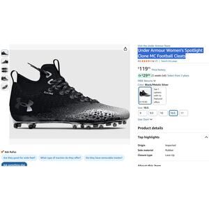 Size 12 Women's UNDER ARMOUR SPOTLIGHT CLONE MC LACROSSE CLEATS Black New